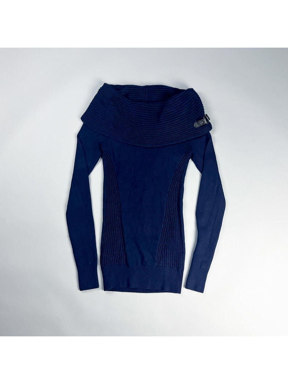 Y2K Navy Sweater | Women's Long Sleeve Sweater with Wide Ribbed Collar